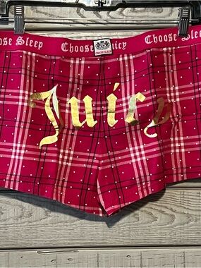 Juicy Couture Pink Red Plaid Cotton Sleep Lounge Shorts with Gold Logo Y2K